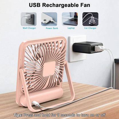 Desk Fan, Portable USB Rechargeable Fan, 180° Tilt Folding Personal Fan With Power Display, 5 Speeds Ultra Quiet Table Fan