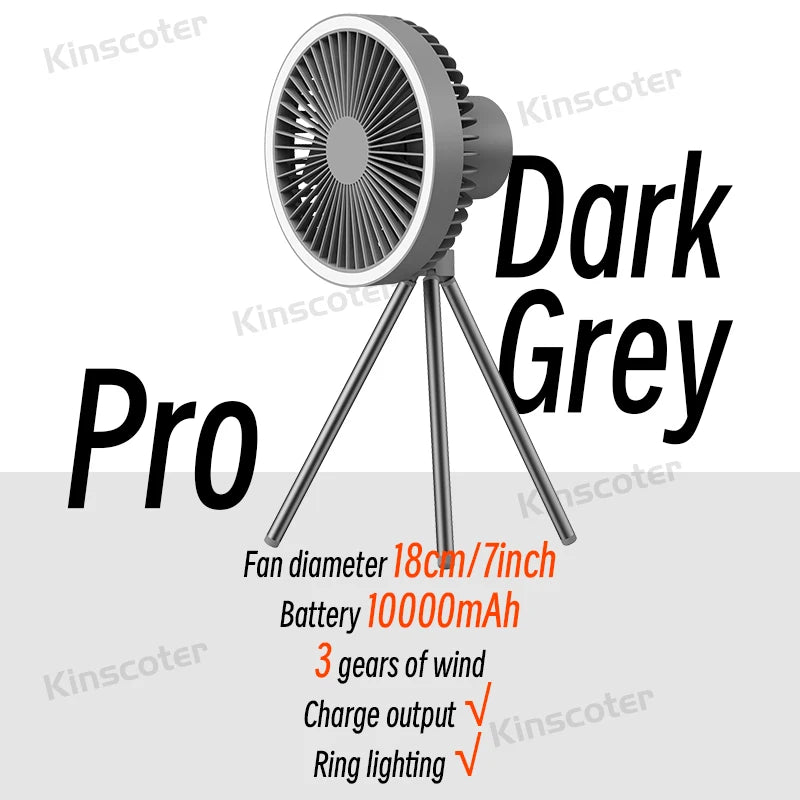 10000mAh 4000mAh Camping Fan Rechargeable Desktop Portable Circulator Wireless Ceiling Electric Fan with Power Bank LED Lighting