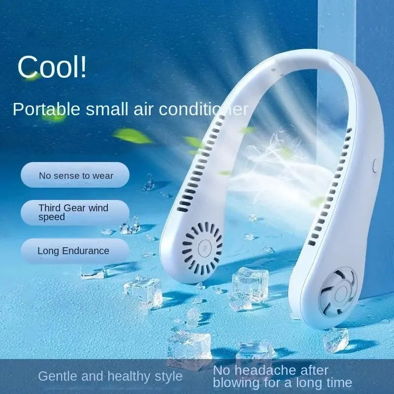 1PC Fan Long Endurance New Mini Neck Portable No Bladeless Hanging Neck Rechargeable Air Cooler 3 Speed Mini Summer Sport Fan